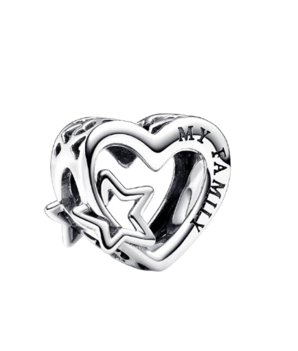 Charm Corazón en filigrana Familia y Estrella Plata de primera ley