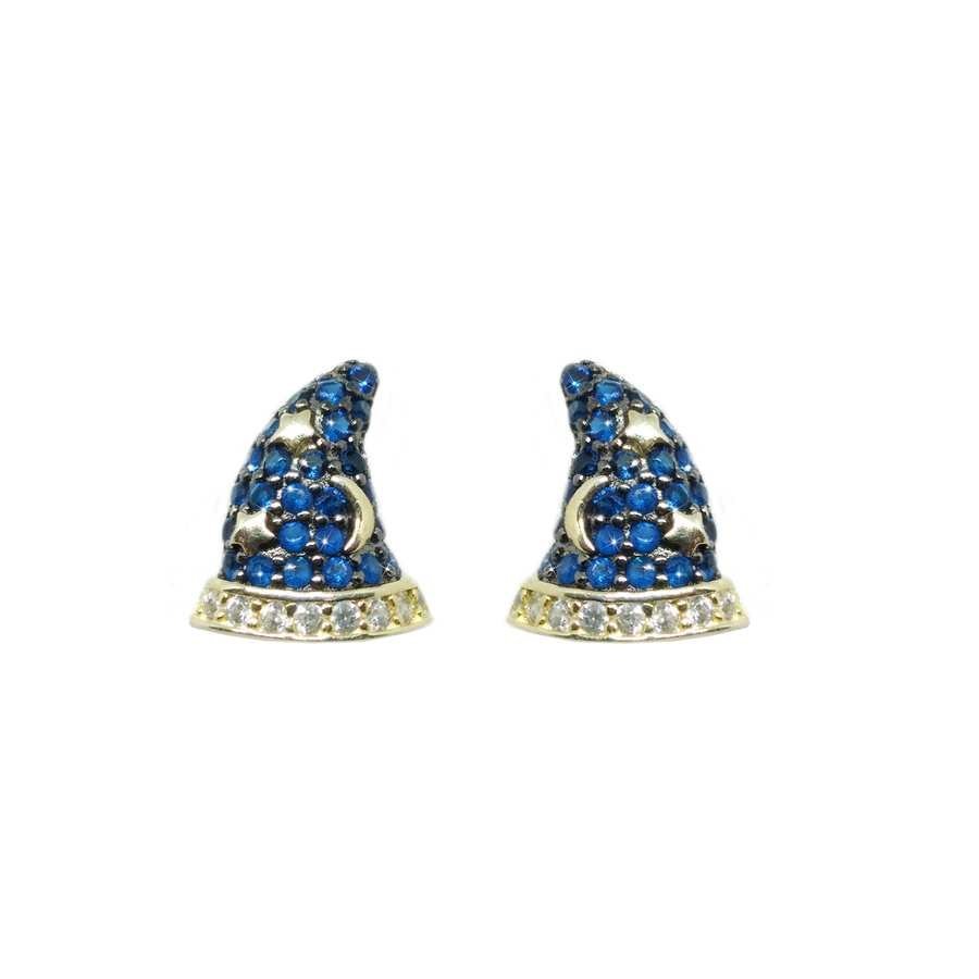 Pendientes de Plata Dorada con Circonitas de color - Sombrero Mago
