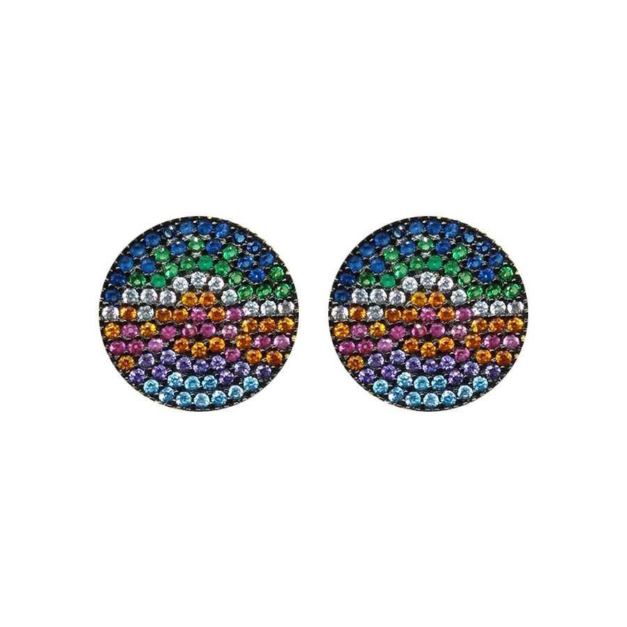 Pendientes de Plata Dorada con Circonitas Multicolor - Circulo Negro