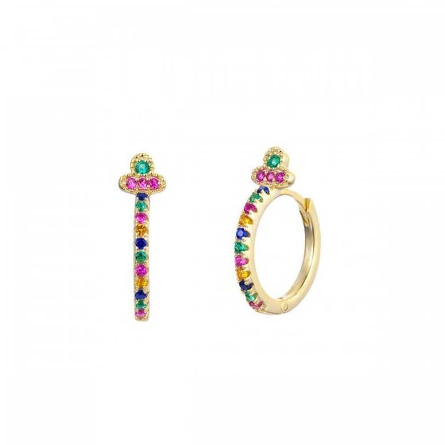 Aros de Plata Dorada con Circonitas -  Cruz Multicolor