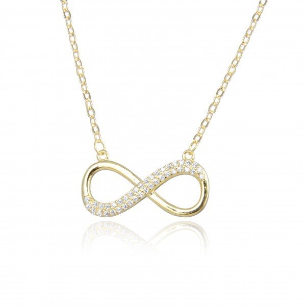 Gargantilla de Plata Dorada con Infinito mitad de Circonitas