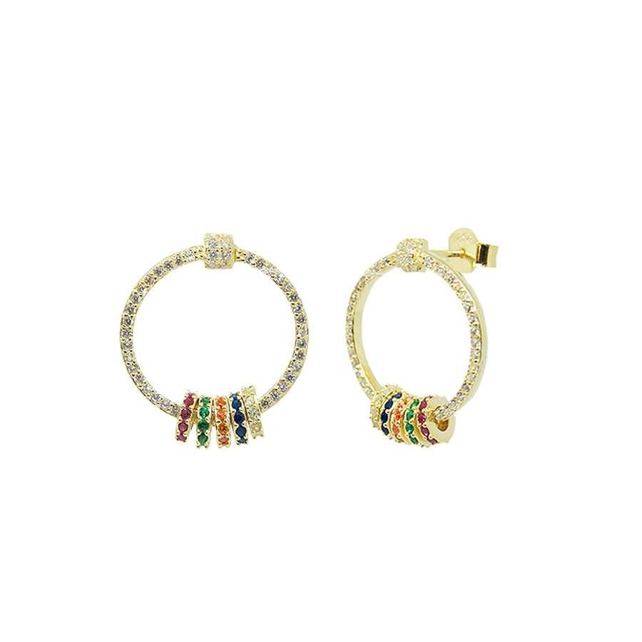 Aros de Plata Dorada con Circonitas -  Aretes de colores