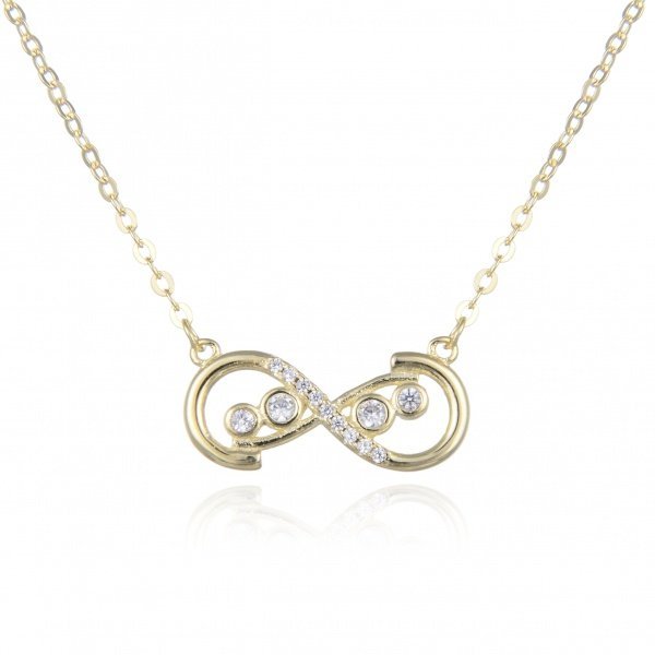 Gargantilla de Plata Dorada. Infinito de Diseño con Circonitas y  Chatones