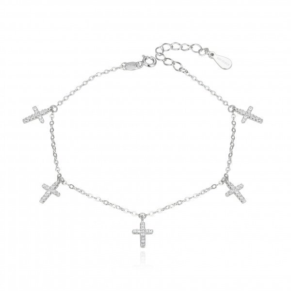 Pulsera de Plata con Cruces de Colgante con Circonitas