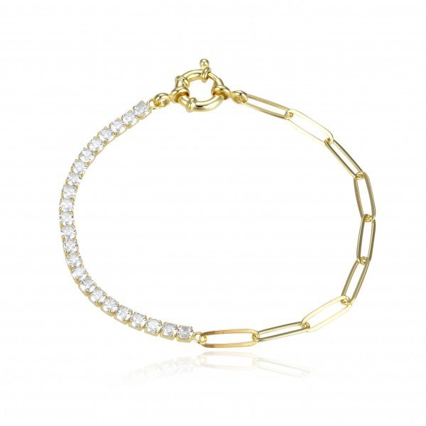 Pulsera de Plata Dorada Mitad Eslabones Mitad Circonitas