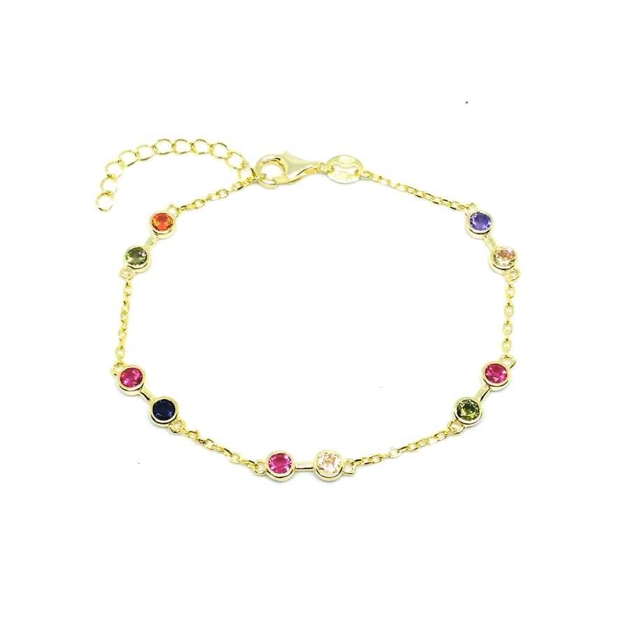 Pulsera de Plata Dorada Con circonitas Multicolor en Bloques de Dos