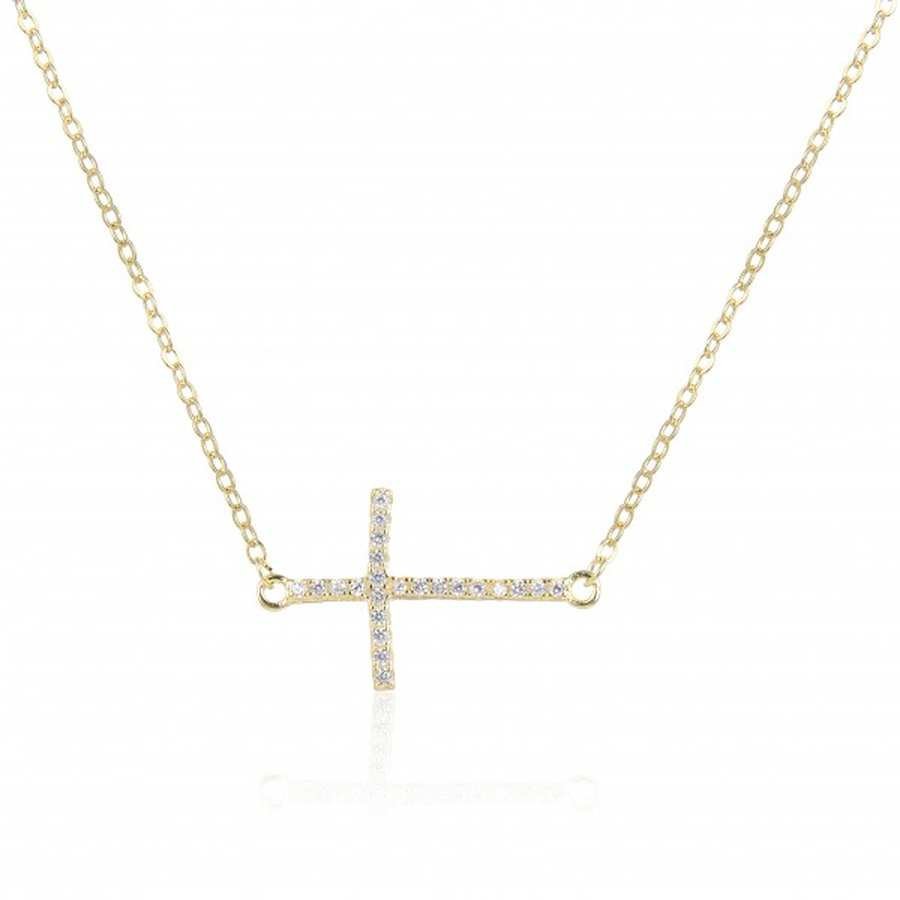 Gargantilla Plata Dorada con Cruz horizontal con Circonitas