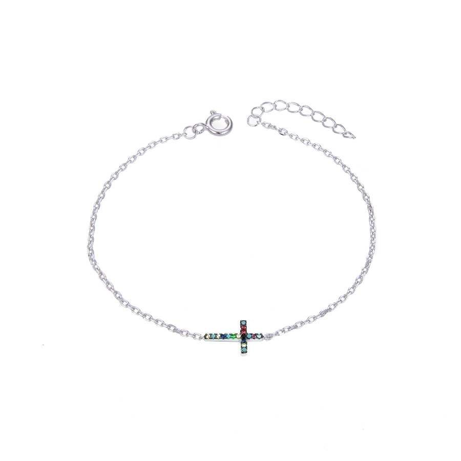 Pulsera de Plata con Cruz y Circonitas Multicolor