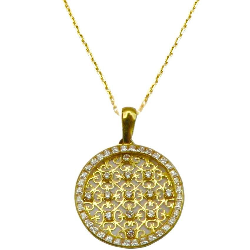 Colgante de 20mm y cadena de Oro de 18K con Circonitas.