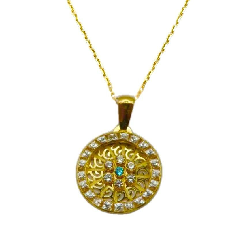 Colgante en Oro 18K con Circonitas,13 mm y cadena de oro 18k 21,5 cm