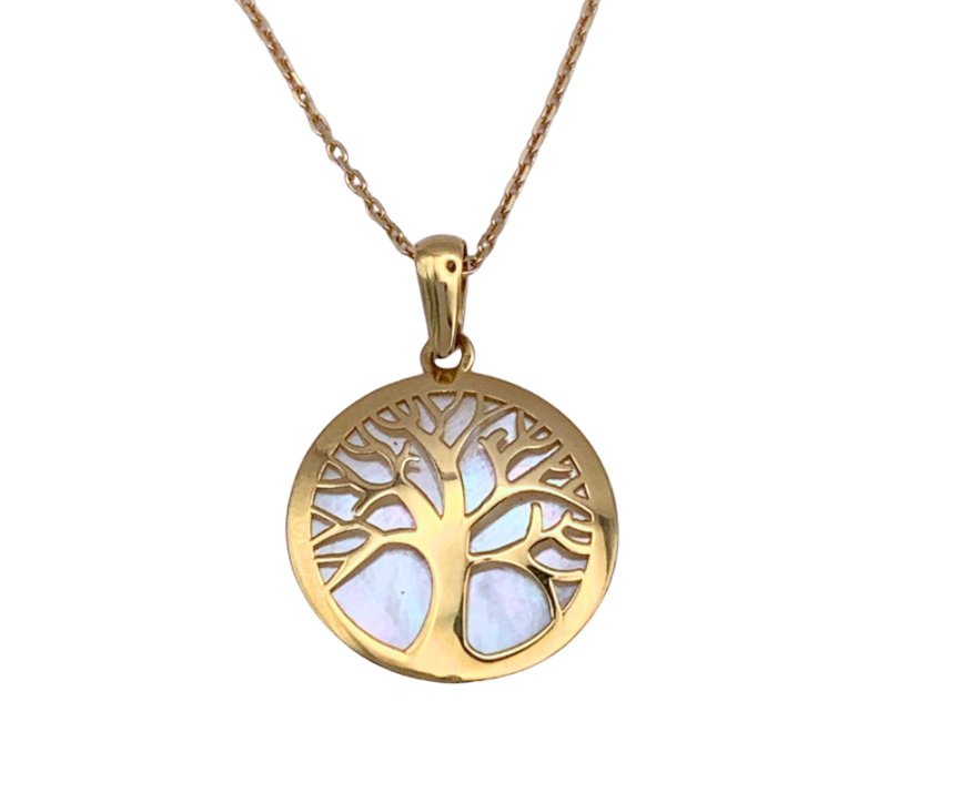 Colgante Árbol de la vida de oro 18K y nácar con cadena forsada Italiana de oro 18K con cierre reasa