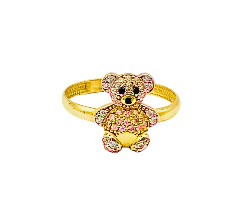 Anillo osito de oro amarillo vista rodio de 18K con circonitas blancas y amarillas