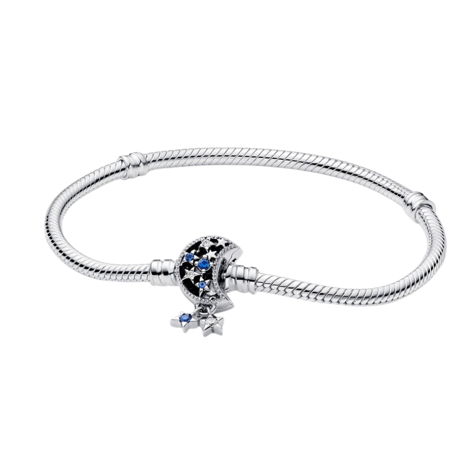 Pulsera de Cadena de Serpiente con Cierre Luna Brillante de Pandora Moments