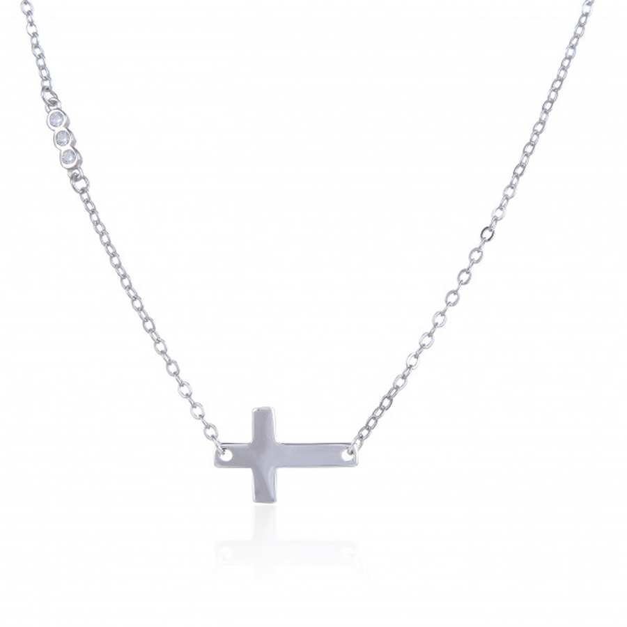 Gargantilla Plata con cruz central y lateral con bloque de 3 Circonitas