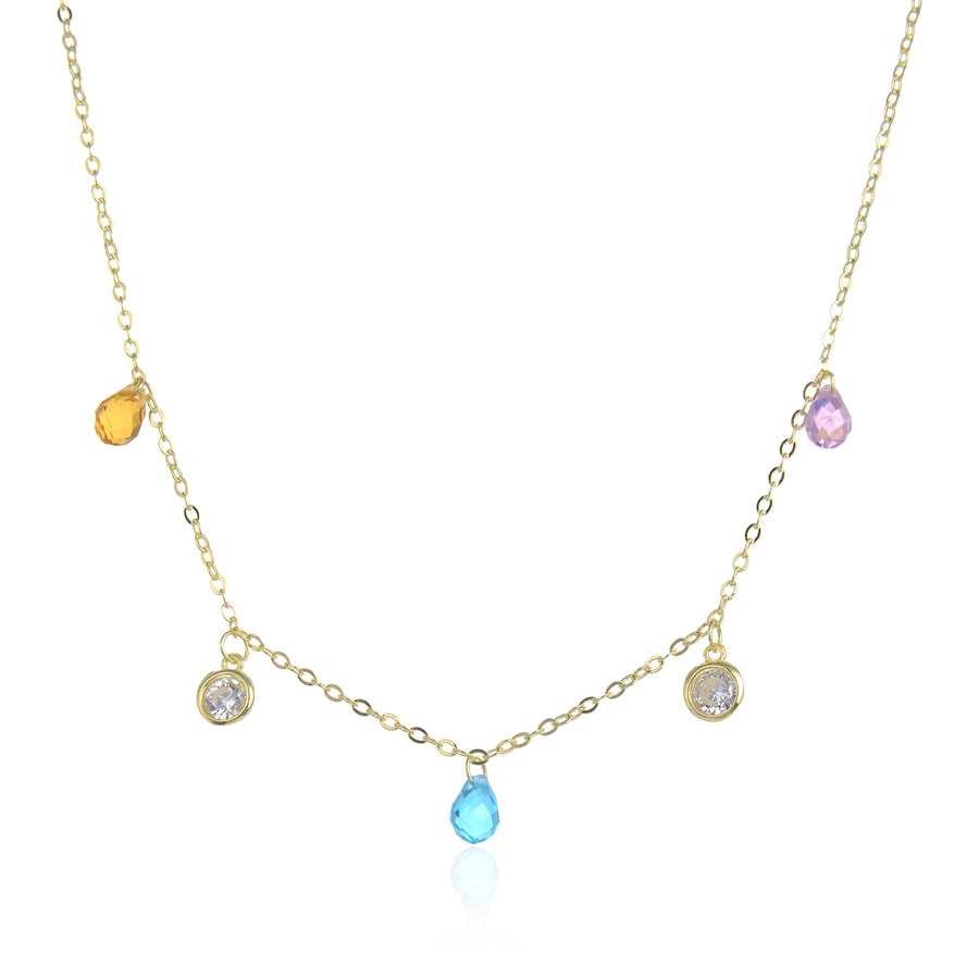 Gargantilla de Plata Dorada con Piedras de Color