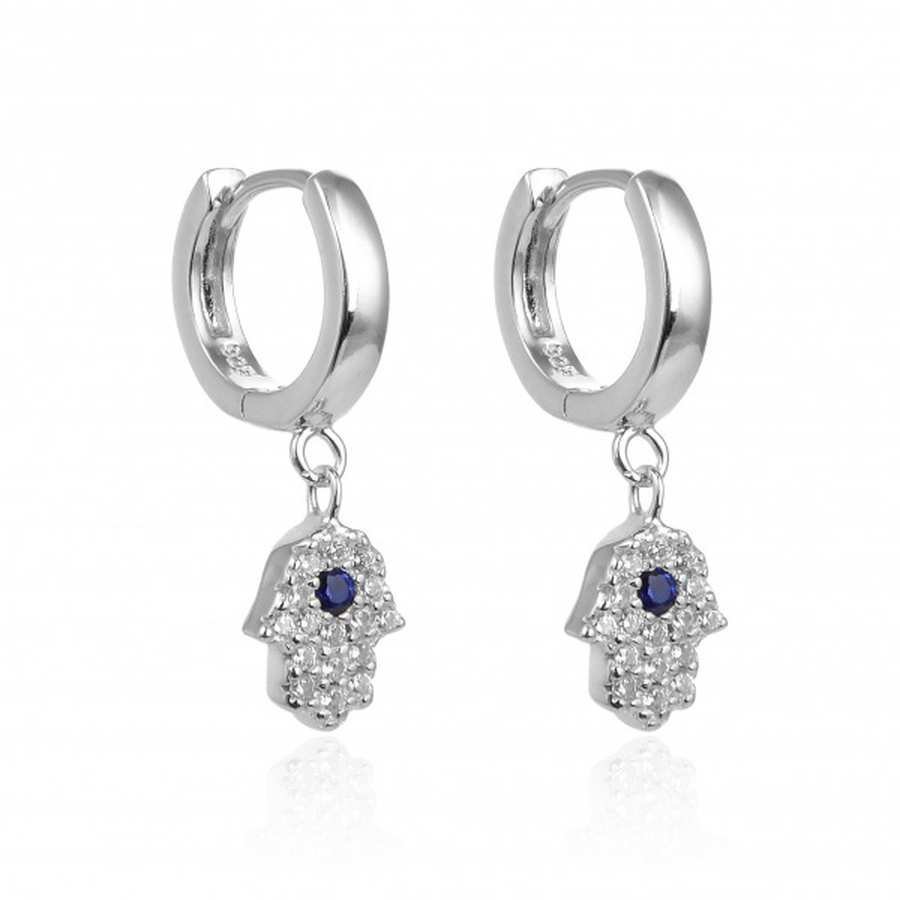 Aros de Plata - Colgante Mano de Fatima con Circonitas y Central Azul
