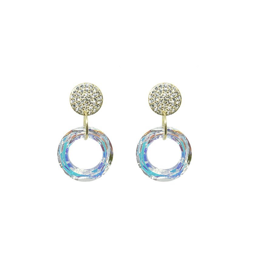 Pendientes Largos de Plata Dorada con Circonitas - Circulo con Aro de Swarovski