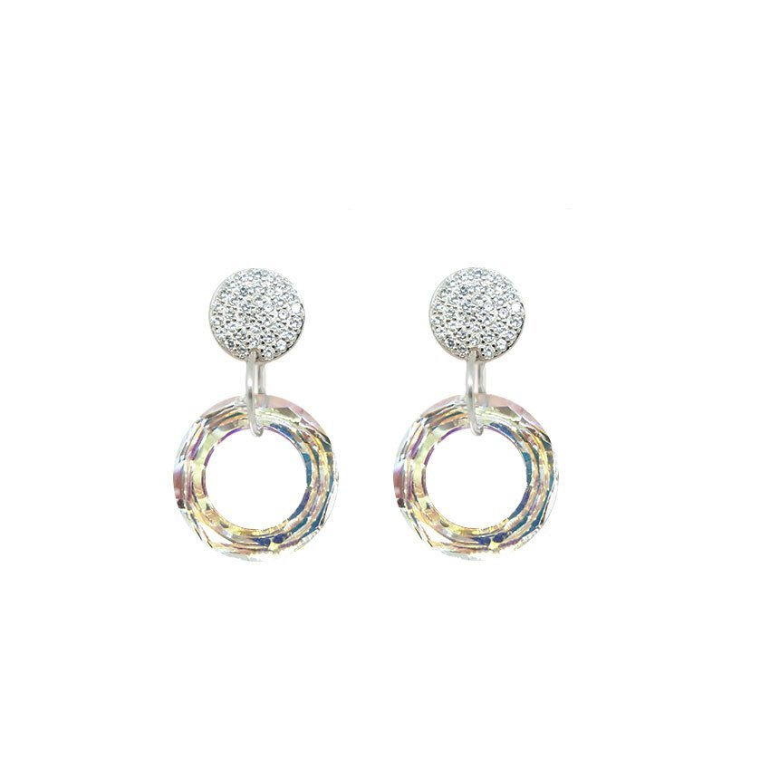 Pendientes Largos de Plata con Circonitas - Circulo con Aro de Swarovski