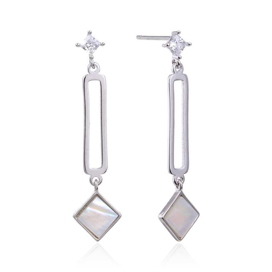 Pendientes Largos de Plata con Circonitas y Nacar