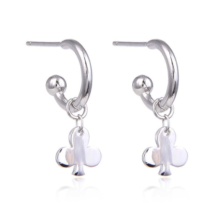 Pendientes de Plata Lisa con Aro - Trébol