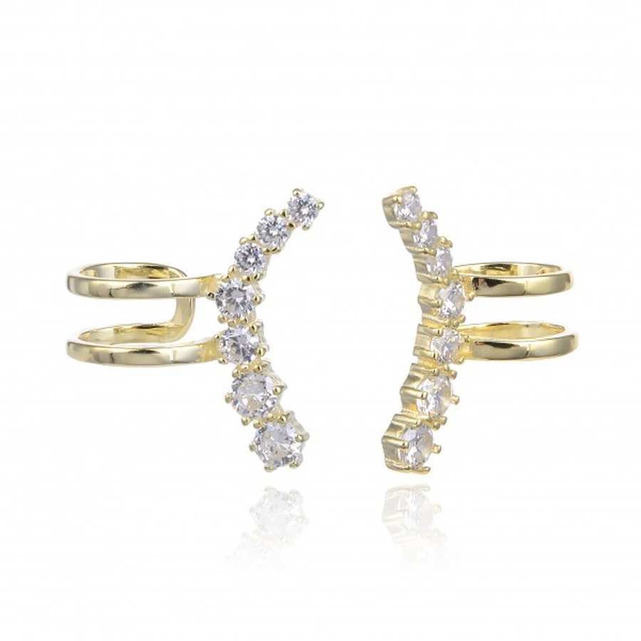 Pendientes de Plata dorada con Circonitas - Aro Cartílago