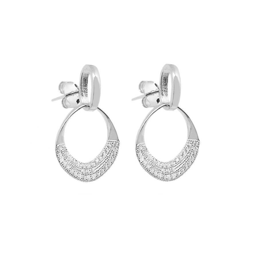 Pendientes plata con Circonitas - Anilla con Colgante de Circonitas