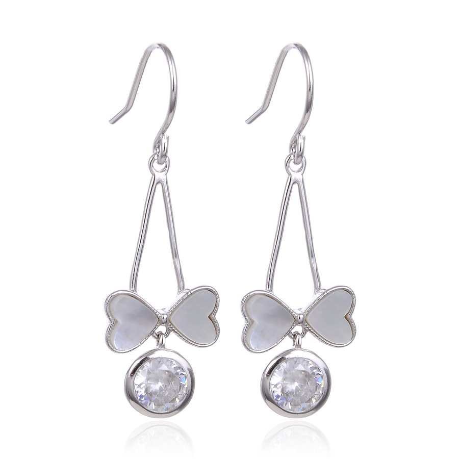 Pendientes Largos de Plata con Circonitas y Nacar - Pajarita