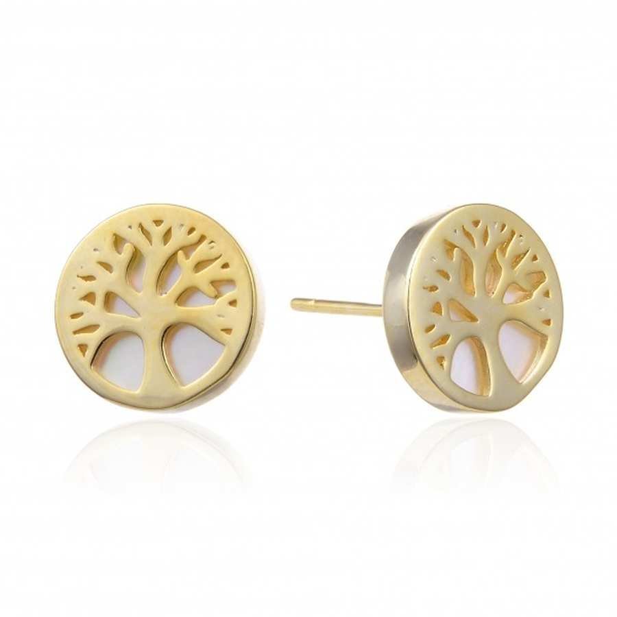 Pendientes de Plata Dorada - Arbol de la Vida Nacar