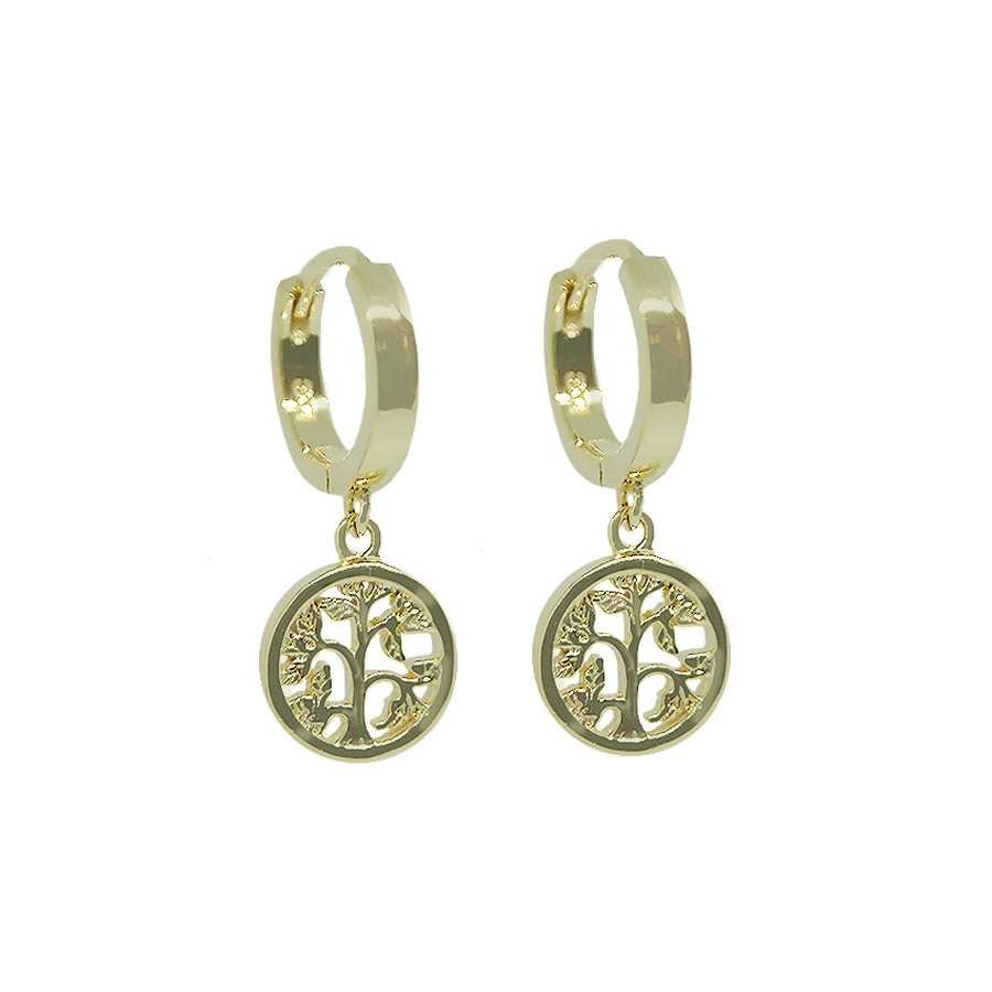 Aros de Plata Dorada - Colgante con Arbol de la Vida