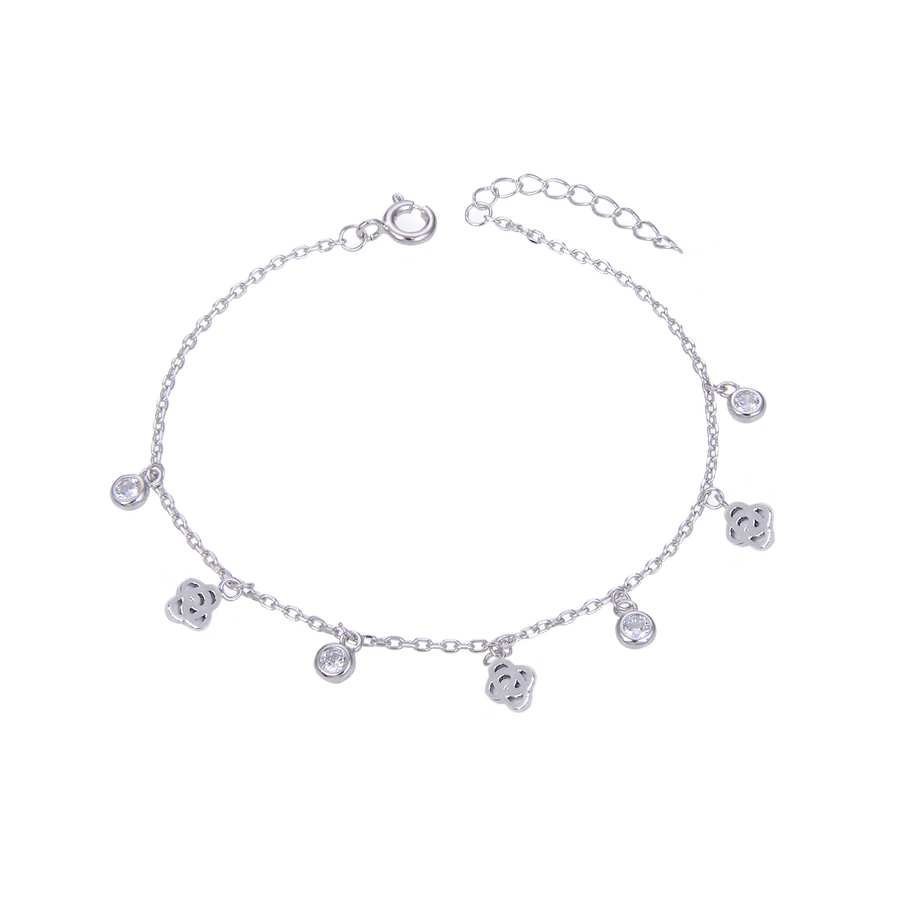 Pulsera de Plata con Colgantes de Rosas y Chatones