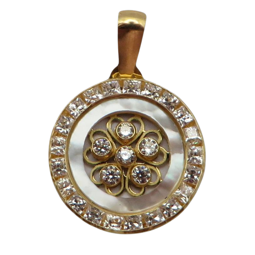 Colgante de oro 18K con corazones dorados adornados con circonitas, 13mm.