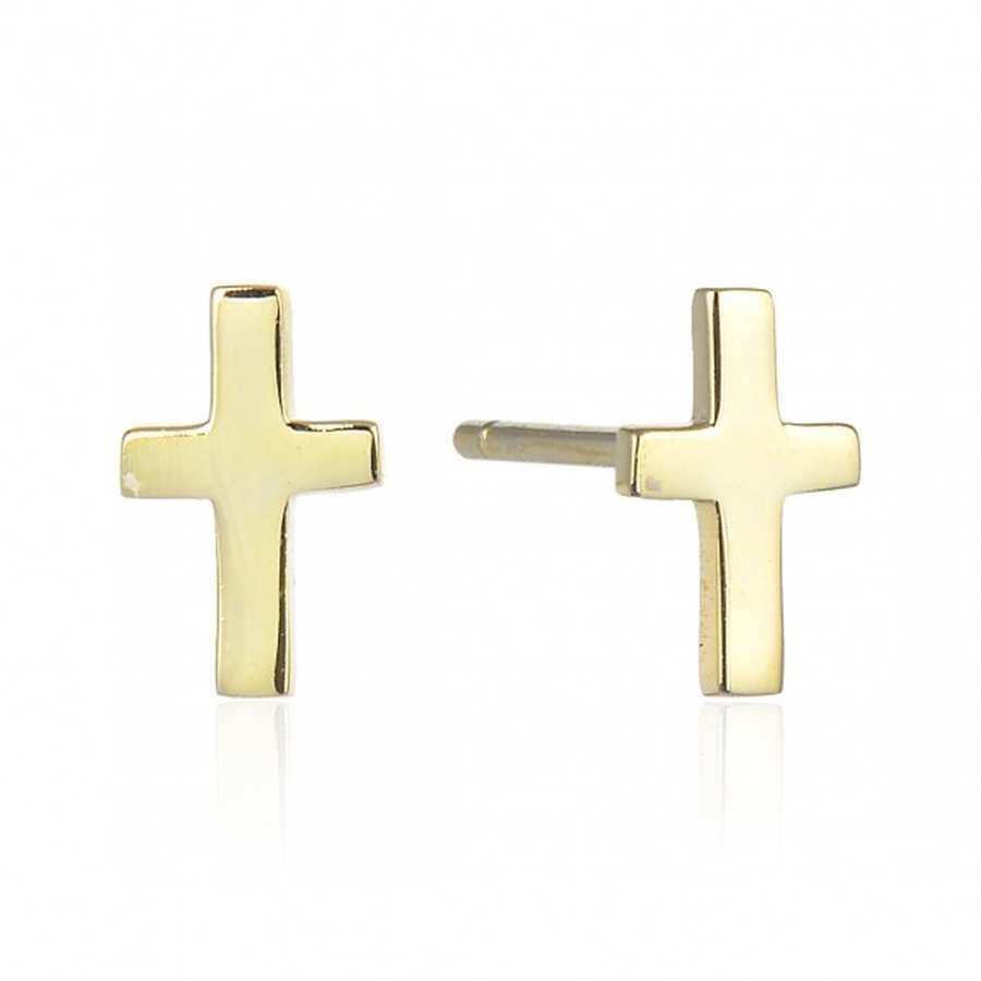 Pendientes de Plata Dorada Lisa -Cruz