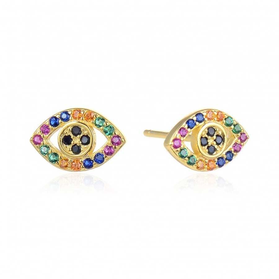Pendientes de Plata Dorada con Circonitas Multicolor - Ojo