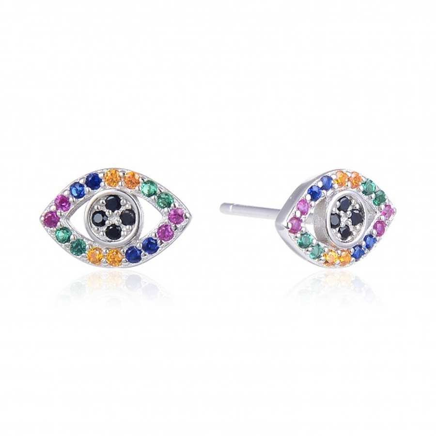 Pendientes de Plata con Circonitas Multicolor - Ojo