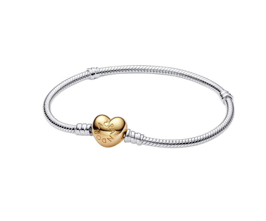 Pulsera Diseño Cadena de Serpiente Broche Corazón en Pavé de Pandora Moments